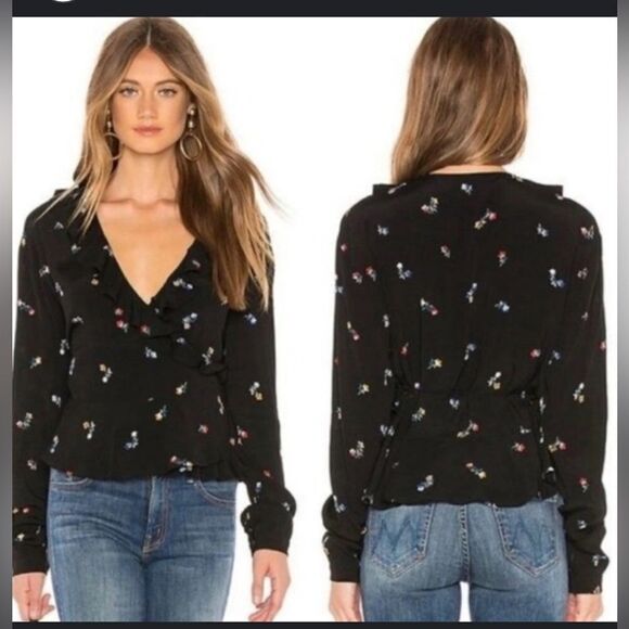 Rails Simone Black Floral Blouse WrapTop Small - Picture 1 of 6